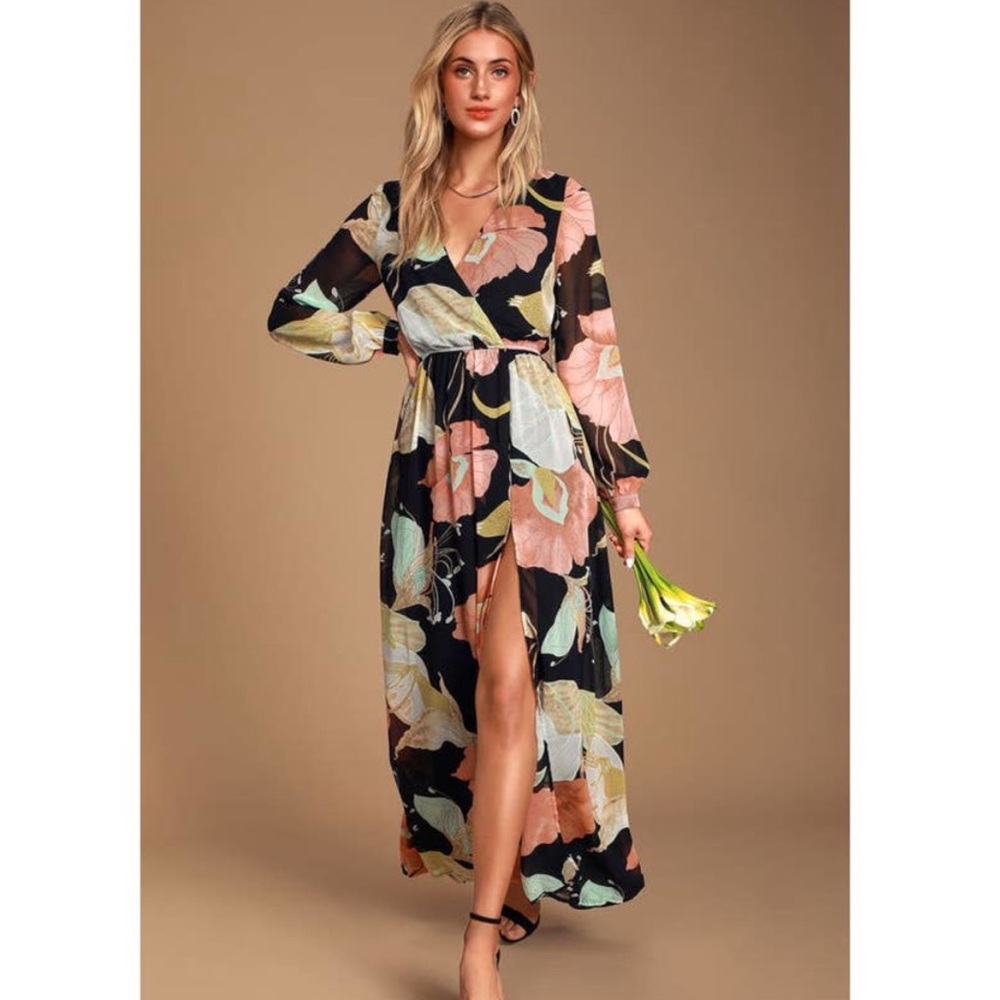 Lulu's Pink and Orange Wrap Sundress with Bishop Sleeves